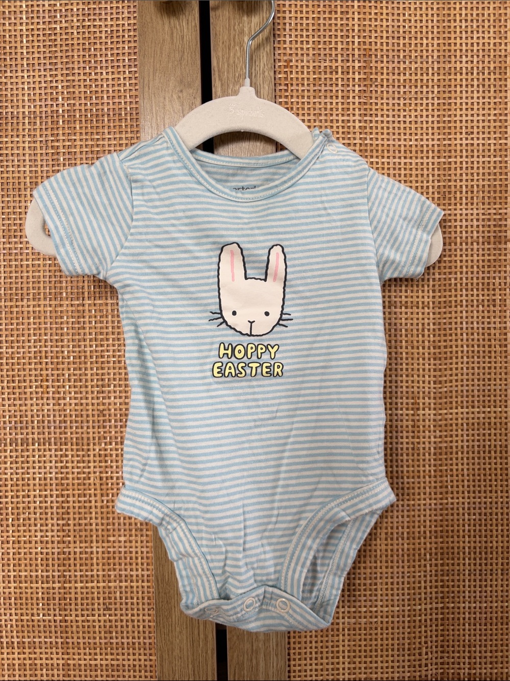 Carter's Light Blue & White Striped Bunny 'Hoppy Easter' One-Piece